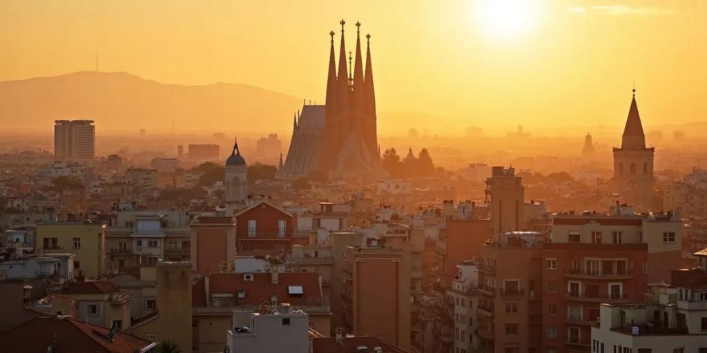 Les toits de Barcelone et la Sagrada Familia à l'heure dorée