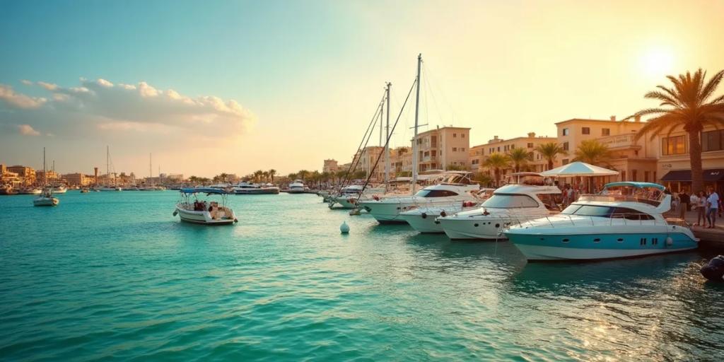 La marina de Hurghada sur la mer Rouge, avec ses bateaux de plongée amarrés le long de la promenade