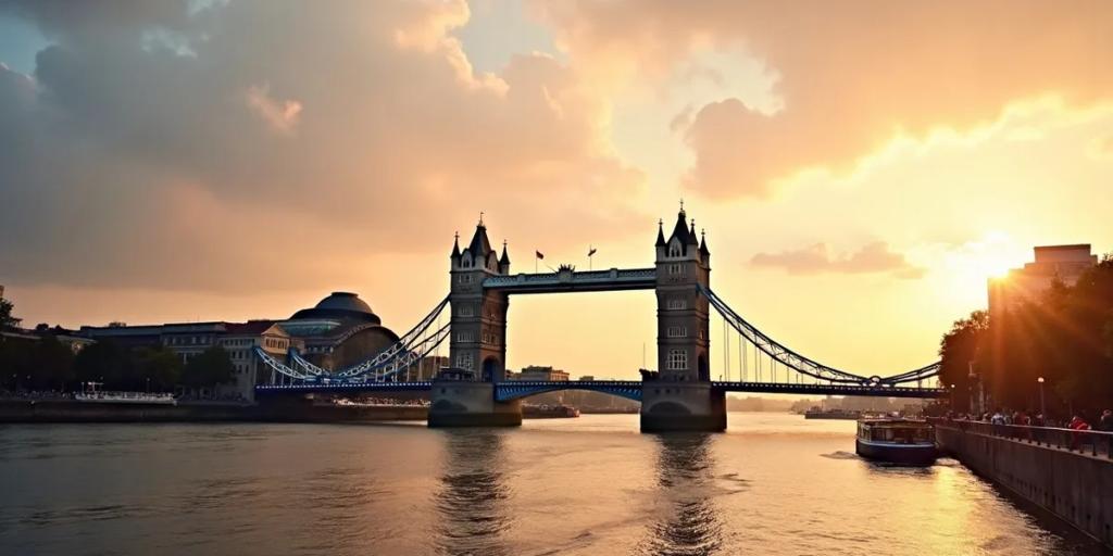 Panorama de Londres sur la Tamise avec Tower Bridge et la City au crépuscule