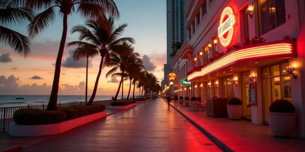 Les façades art déco d'Ocean Drive et les palmiers de Miami Beach à l'heure dorée