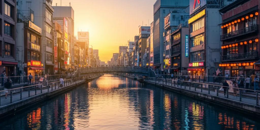 Le canal de Dotonbori la nuit, ses enseignes au néon se reflétant sur l'eau