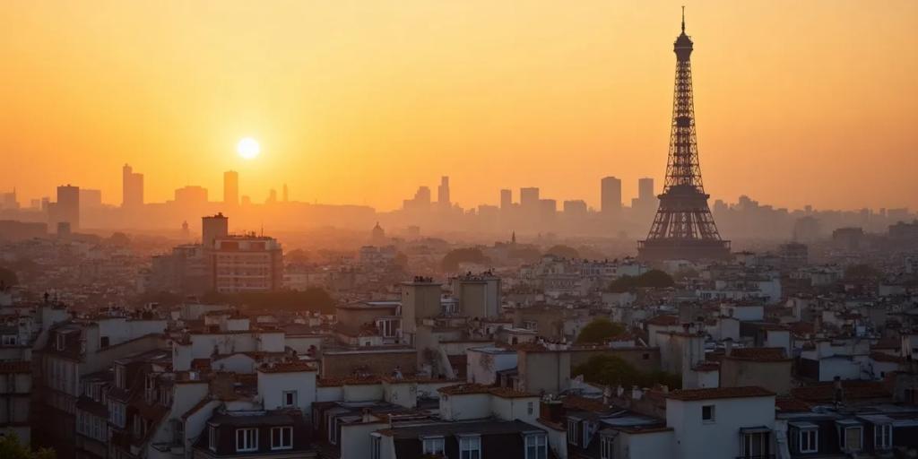 Les toits de Paris avec la tour Eiffel s'élevant au-dessus des façades haussmanniennes au crépuscule