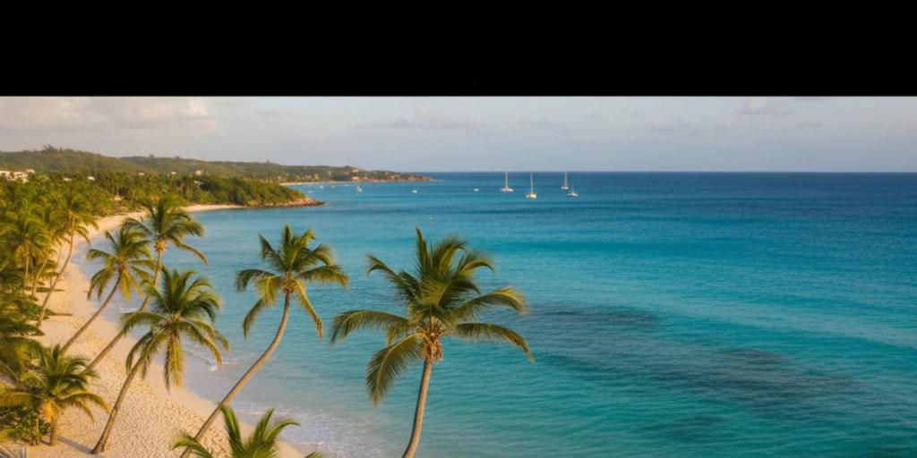 Palmiers penchés au-dessus d'une plage de sable blanc des Caraïbes et d'une eau turquoise à Punta Cana