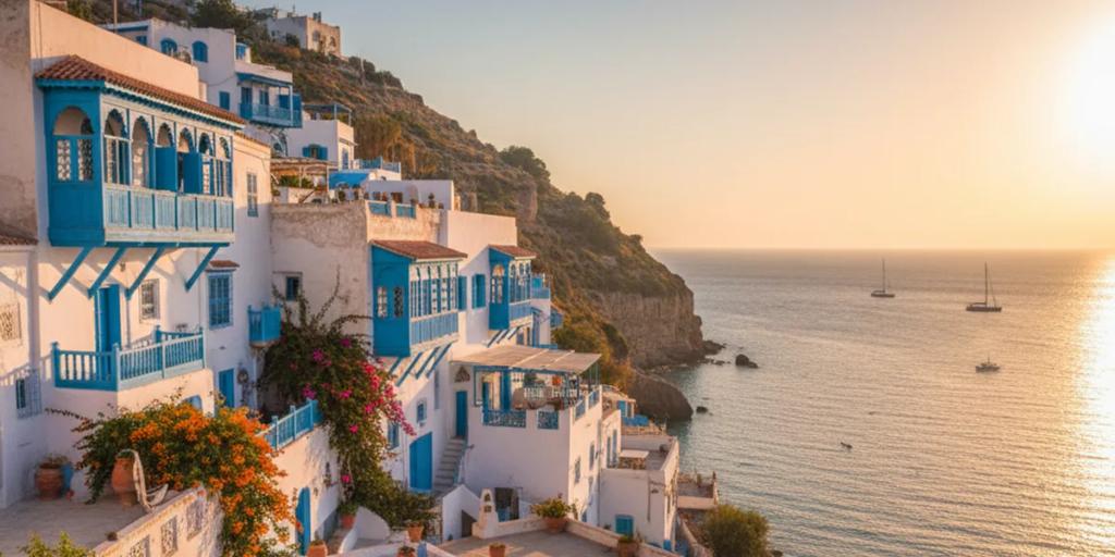 Les maisons blanches et bleues de Sidi Bou Saïd perchées au-dessus de la Méditerranée près de Tunis